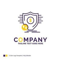 Company Name Logo Design For Finance. financial. money. secure. security. Purple and yellow Brand Name Design with place for Tagline. Creative Logo template for Small and Large Business. vector