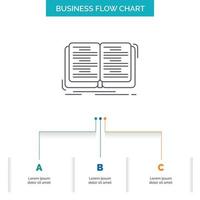 book. education. lesson. study Business Flow Chart Design with 3 Steps. Line Icon For Presentation Background Template Place for text vector