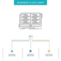 libro. educación. lección. Estudie el diseño de diagramas de flujo de negocios con 3 pasos. icono de línea para el lugar de plantilla de fondo de presentación para texto vector