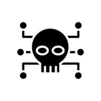 Cybercrime black glyph icon. Criminal and illegal activity. Malicious computer network attack. Fraud and scam. Silhouette symbol on white space. Solid pictogram. Vector isolated illustration