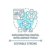 Implement digital intelligence tools turquoise concept icon. Digital first strategy abstract idea thin line illustration. Isolated outline drawing. Editable stroke. vector