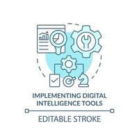 Implement digital intelligence tools turquoise concept icon. Digital first strategy abstract idea thin line illustration. Isolated outline drawing. Editable stroke. vector