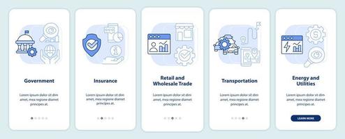 tipos de aplicaciones de big data pantalla de aplicación móvil de incorporación azul claro. tutorial de información 5 pasos páginas de instrucciones gráficas con conceptos lineales. interfaz de usuario, ux, plantilla de interfaz gráfica de usuario. vector