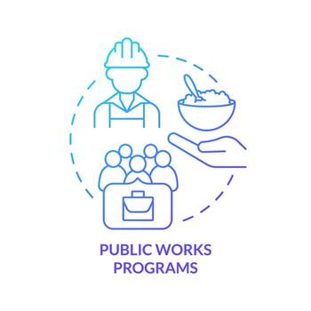 Public works programs blue gradient concept icon. Workplaces creation. Social assistance and support abstract idea thin line illustration. Isolated outline drawing. vector