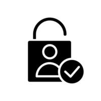 User authentication black glyph icon. Identity verification. Personal confirmation. Data and information access. Silhouette symbol on white space. Solid pictogram. Vector isolated illustration