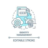 Identity management turquoise concept icon. Cybersecurity risk abstract idea thin line illustration. Keep data secure. Isolated outline drawing. Editable stroke. vector