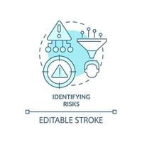 Identifying risks turquoise concept icon. Risk management process abstract idea thin line illustration. Recognize hazards. Isolated outline drawing. Editable stroke. vector