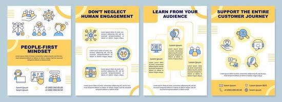 People first mindset brochure template. Digital marketing. Leaflet design with linear icons. 4 vector layouts for presentation, annual reports.