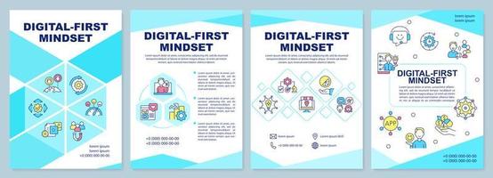 Digital first mindset brochure template. Business strategy. Leaflet design with linear icons. 4 vector layouts for presentation, annual reports.