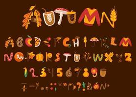 Cartoon fall autumn thanksgiving font, type, abc vector