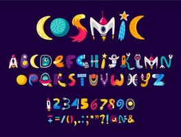 Cartoon space font, universe type, galaxy typeface vector