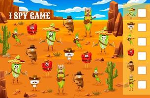 I spy game with cartoon cowboy vegetable character vector