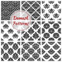 Damask pattern floral ornament vector seamless set