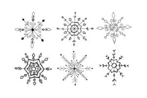 Set of doodle Christmas snowflake isolated on white. Vector illustration. EPS10