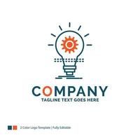 Bulb. develop. idea. innovation. light Logo Design. Blue and Orange Brand Name Design. Place for Tagline. Business Logo template. vector