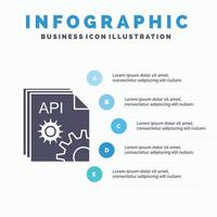 API. aplicación codificación. desarrollador. plantilla de infografía de software para sitio web y presentación. icono de glifo gris con ilustración de vector de estilo infográfico azul.