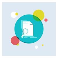 Analysis. document. file. find. page White Glyph Icon colorful Circle Background vector