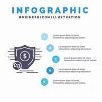 Finanzas. financiero. dinero. seguro. plantilla de infografías de seguridad para sitio web y presentación. icono de glifo gris con ilustración de vector de estilo infográfico azul.