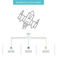 spacecraft. spaceship. ship. space. alien Business Flow Chart Design with 3 Steps. Line Icon For Presentation Background Template Place for text vector