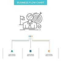 business. goal. hit. market. success Business Flow Chart Design with 3 Steps. Line Icon For Presentation Background Template Place for text vector