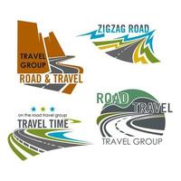 Road travel or highway construction vector icons