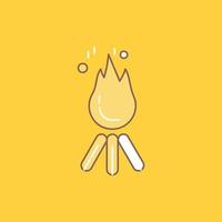 fire. flame. bonfire. camping. camp Flat Line Filled Icon. Beautiful Logo button over yellow background for UI and UX. website or mobile application vector