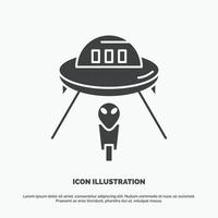 extraterrestre. espacio. OVNI. astronave. icono de Marte. símbolo gris vectorial de glifo para ui y ux. sitio web o aplicación móvil vector