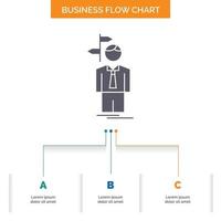 Arrow. choice. choose. decision. direction Business Flow Chart Design with 3 Steps. Glyph Icon For Presentation Background Template Place for text. vector