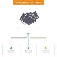 handshake. hand shake. shaking hand. Agreement. business Business Flow Chart Design with 3 Steps. Glyph Icon For Presentation Background Template Place for text. vector