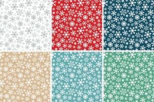 Christmas Winter Snowflake Flat Colors Seamless Pattern Set vector