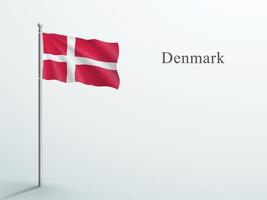 Denmark Flag 3d Element Waving On Steel Flagpole vector