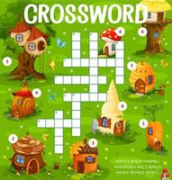 Cartoon gnome houses in fairy forest crossword vector