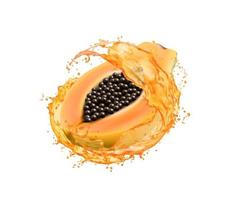 Papaya fruit with juice splash, ripe half slice vector