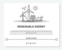 panel solar de turbina eólica de energía renovable trazo editable de vector simple