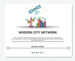 Modern City Network With Satelite Logo Simple Vector Editable Stroke