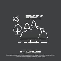 hill. landscape. nature. mountain. rain Icon. Line vector symbol for UI and UX. website or mobile application