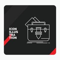 Red and Black Creative presentation Background for portfolio. Bag. file. folder. briefcase Line Icon vector