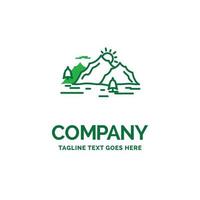 Mountain. hill. landscape. nature. tree Flat Business Logo template. Creative Green Brand Name Design. vector