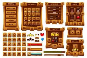 Wooden button, cartoon interface UI or game GUI vector