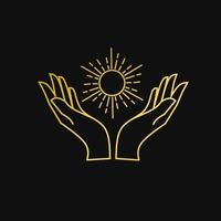 Illustration vector graphic of template logo icon mono line hands with sun