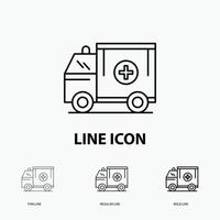 ambulance. truck. medical. help. van Icon in Thin. Regular and Bold Line Style. Vector illustration