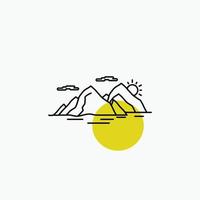 Mountain. hill. landscape. nature. evening Line Icon vector