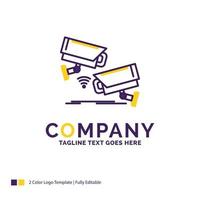 diseño del logotipo del nombre de la empresa para cctv. cámara. seguridad. vigilancia. tecnología. diseño de marca púrpura y amarillo con lugar para eslogan. plantilla de logotipo creativo para pequeñas y grandes empresas. vector