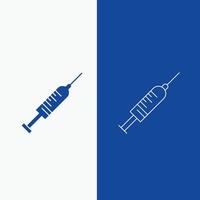 syringe. injection. vaccine. needle. shot Line and Glyph web Button in Blue color Vertical Banner for UI and UX. website or mobile application vector