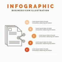 contenido. archivos intercambio. Cuota. plantilla de infografía de documento para sitio web y presentación. icono de línea gris con ilustración de vector de estilo infográfico naranja