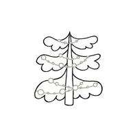 A hand-drawn christmas tree. Vector illustration in doodle style. Winter mood. Hello 2023. Merry Christmas and Happy New Year. Black and gray element on a white background.