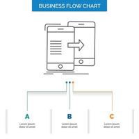 datos. intercambio. sincronizar sincronización. sincronizando el diseño del diagrama de flujo empresarial con 3 pasos. icono de línea para el lugar de plantilla de fondo de presentación para texto vector