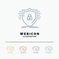 Defence. firewall. protection. safety. shield 5 Color Line Web Icon Template isolated on white. Vector illustration