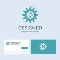 management. process. production. task. work Business Logo Glyph Icon Symbol for your business. Turquoise Business Cards with Brand logo template. vector