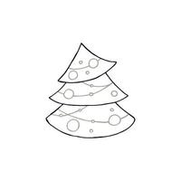 A hand-drawn christmas tree. Vector illustration in doodle style. Winter mood. Hello 2023. Merry Christmas and Happy New Year. Black and gray element on a white background.